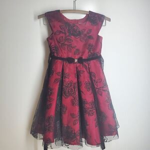 Jona Michelle Dress Red with Black Overlay